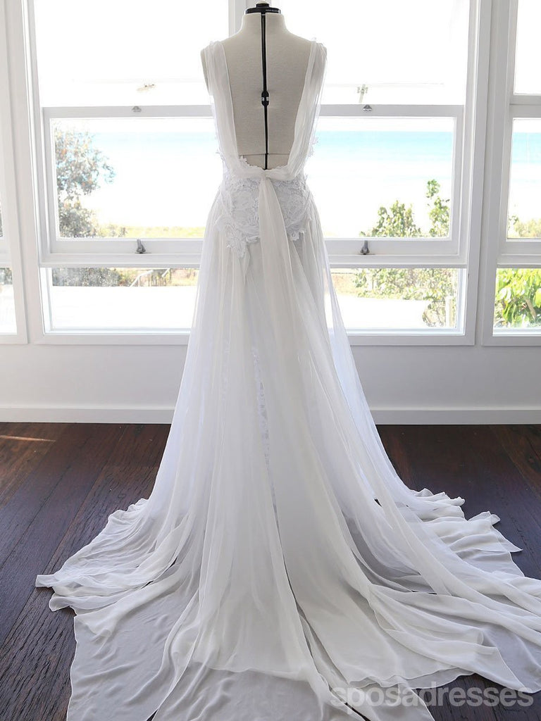 Sexy Backless Side Slit Beach Wedding Dresses Online, Cheap Beach Bridal Dresses, WD455