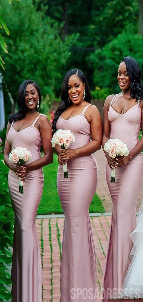 Sexy Mermaid Pink Spaghetti Straps Long maid of honor dresses, WG951