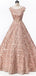 Cap Sleeves Soop Rose Gold Lace Long Evening Prom Dresses, Cheap Party Prom Dresses, 18612