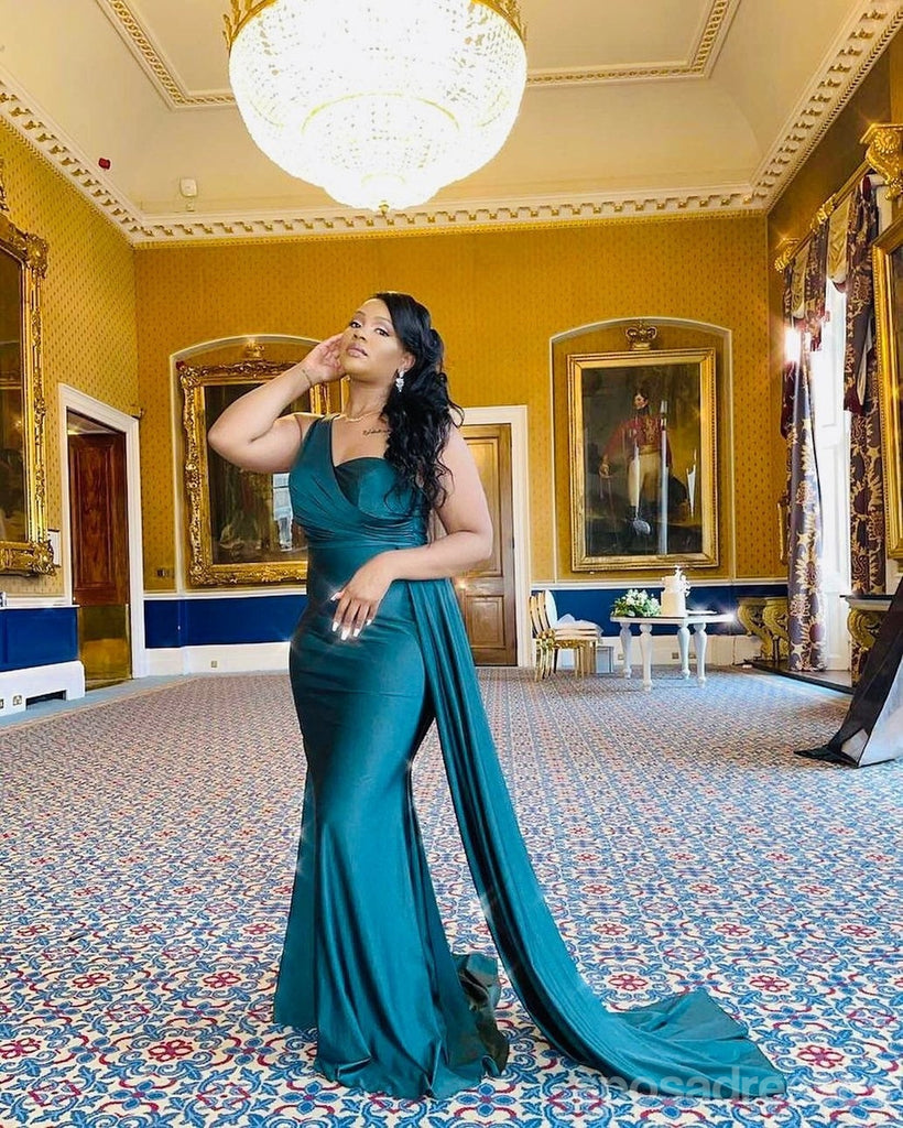 Teal Mermaid One Shoulder Cheap Long Bridesmaid Dresses Online,WG1291