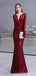 Burgundy Mermaid Long Sleeves V-neck Cheap Prom Dresses Online,12950