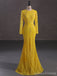 Modest Yellow Mermaid Long Sleeves Jewel Prom Dresses Online,13060