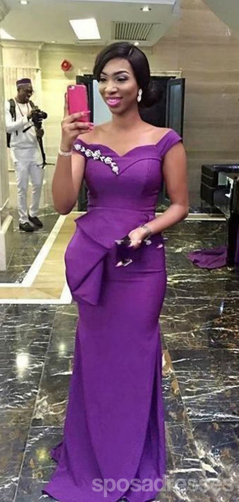 Purple Mermaid Off Shoulder Cheap Long Bridesmaid Dresses Online,WG1403