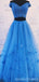 Blue A-line Two Pieces Off Shoulder Maxi Long Prom Dresses,Evening Dresses,13157