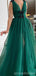 Green A-line Deep V-neck High Slit Long Prom Dresses Online,Dance Dresses,12788
