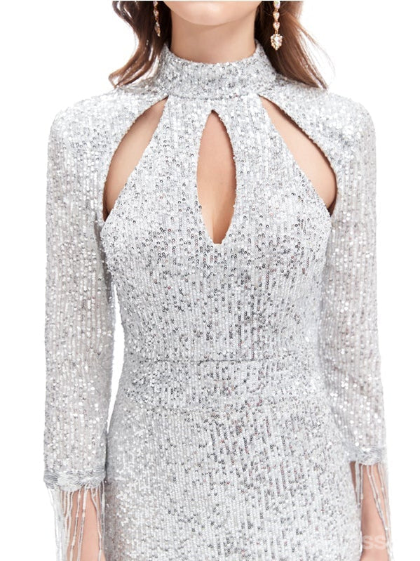 Silver Mermaid 3/4 Sleeves Cheap Prom Dresses Online,Evening Party Dresses,12769