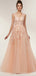 Floral Champagne A-Line Jewel Sleeveless Long Prom Dresses Online,Dance Dresses,12634