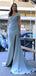 Elegant Blue Sheath One Shoulder High Slit Maxi Long Prom Dresses,13175