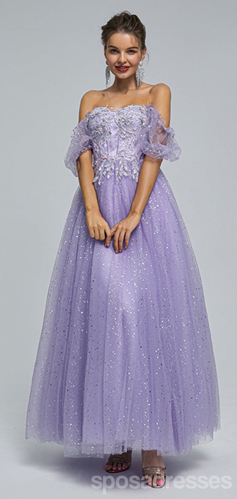 Sparkly A-line Short Sleeves Cheap Long Prom Dresses Online,13052