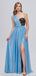 Blue One Shoulder A-line High Slit Cheap Long Prom Dresses Online,12991