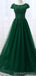 Emerald Green A-line Short Sleeves Jewel Cheap Long Prom Dresses,12884