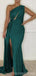 Emerald Green Mermaid One Shoulder Side Slit Cheap Long Bridesmaid Dresses,WG1564