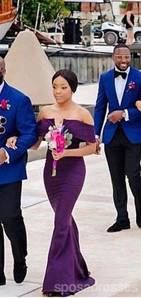 Sexy Purple Mermaid Off Shoulder Cheap Long Bridesmaid Dresses,WG1389