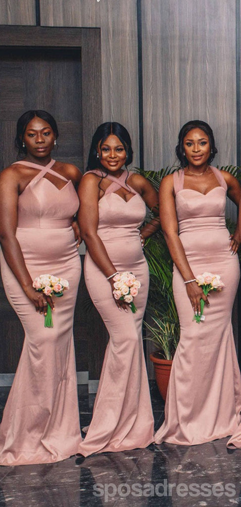 Unique Pink Mermaid V-neck Cheap Long Bridesmaid Dresses,WG1406