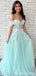 Green A-line Off Shoulder Cheap Long Prom Dresses,Evening Party Dresses,12819