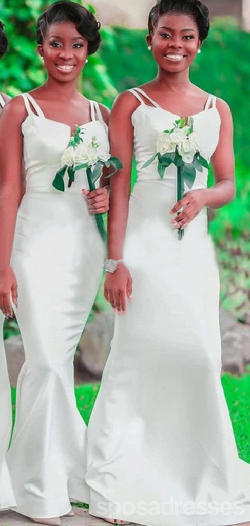Simple White Mermaid Straps Cheap Long Bridesmaid Dresses Online,WG1239