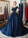A-line Long Sleeves Blue Long Party Prom Dresses Online,Dance Dresses,12558