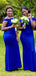 Sexy Blue Mermaid Off Shoulder Side Slit Long Bridesmaid Dresses,WG1236