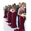 Sexy Burgundy Mermaid Spaghetti Straps Long Bridesmaid Dresses,WG1258