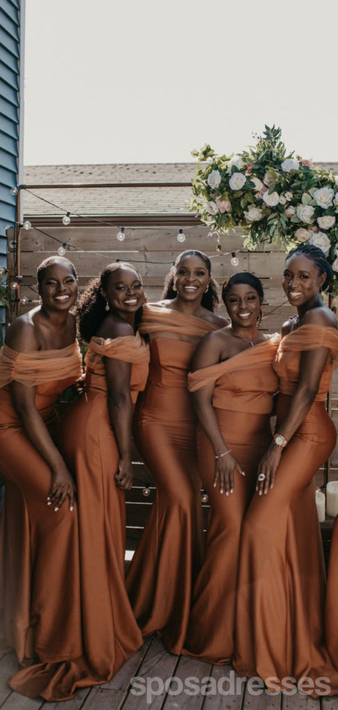 Orange Mermaid Off Shoulder Cheap Long Bridesmaid Dresses,WG1392