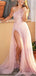 Sparkly Pink A-line One Shoulder High Slit Long Prom Dresses,Evening Dresses,13104