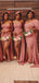 Mismatched Pink Mermaid High Slit Cheap Long Bridesmaid Dresses,WG1391