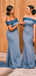 Blue Mermaid Off Shoulder Cheap Long Bridesmaid Dresses,WG1400