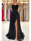 Black A-line Sweetheart High Slit Cheap Long Prom Dresses Online,12850