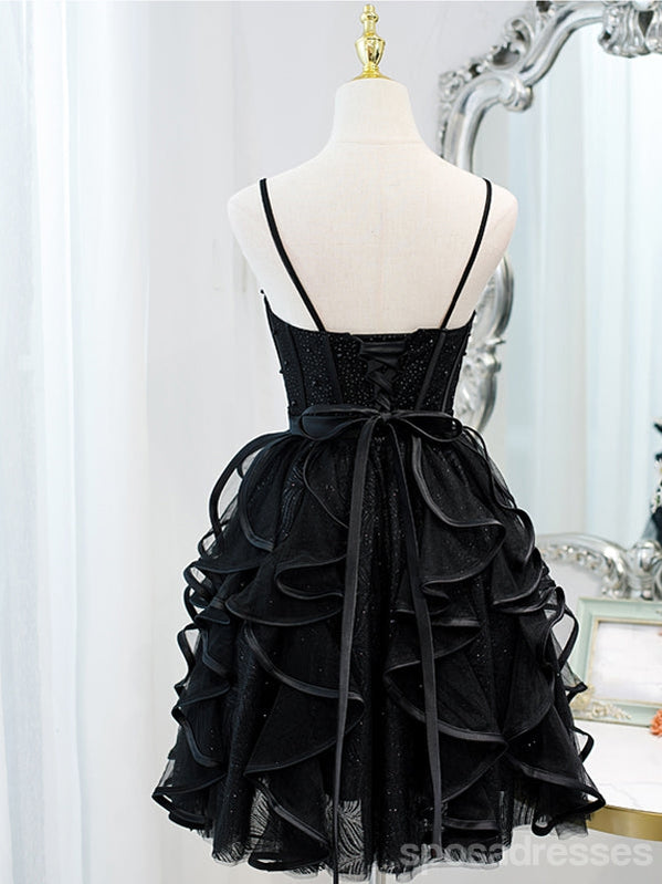 Black Spaghetti Straps Short Homecoming Dresses,Cheap Short Prom Dresses,CM886