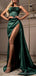 Emerald Green Mermaid Spaghetti Straps High Slit Cheap Long Prom Dresses,12847
