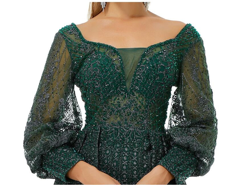 Green A-line Jewel Long Sleeves Prom Dresses Online, Evening Party Dresses,12779