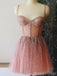 Straps Rhinestone See Through Dusty Pink Homecoming Dresses Online, Cheap Short Prom Dresses, CM819
