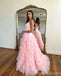 Cute Pink A-line V-neck Spaghetti Straps Maxi Long Party Prom Dresses,13277