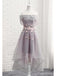 Grey Off Shoulder Floral Short Homecoming Dresses Online, Cheap Short Prom Dresses, CM849