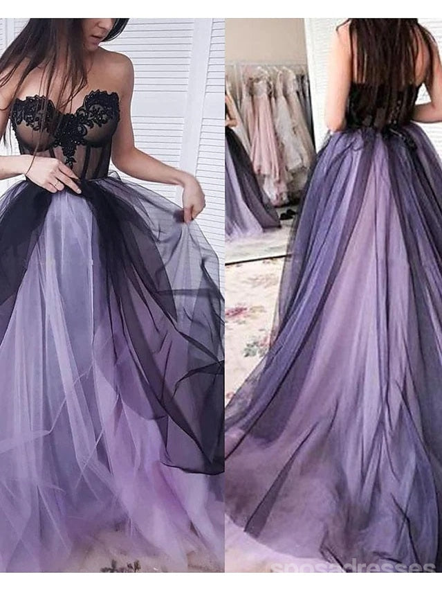Black-Purple A-line Sweetheart Cheap Long Prom Dresses Online,13078