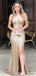 Gold Mermaid Off Shoulder Side Slit Cheap Long Prom Dresses Online,12593