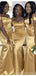 Gold Mermaid Off Shoulder Cheap Long Bridesmaid Dresses Gown Online,WG1135