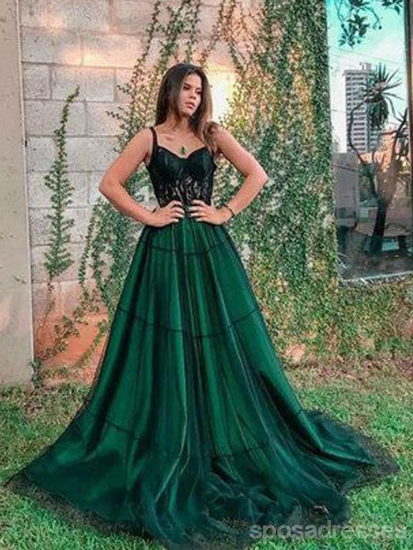 Green A-line Spaghetti Straps Cheap Long Prom Dresses Online,Dance Dresses,12594