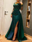 Green Mermaid Long Sleeves High Slit Cheap Long Prom Dresses,12936