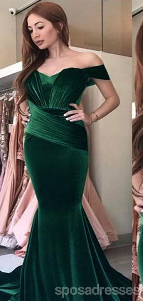 Sexy Mermaid Green Off Shoulder Cheap Long Bridesmaid Dresses Online,WG1162