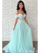 Green A-line Off Shoulder Cheap Long Prom Dresses,Evening Party Dresses,12819