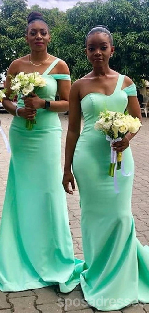 Mint Green Mermaid One Shoulder Long Bridesmaid Dresses Online,WG1185