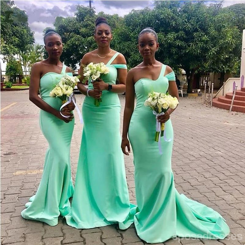 Mint Green Mermaid One Shoulder Long Bridesmaid Dresses Online,WG1185