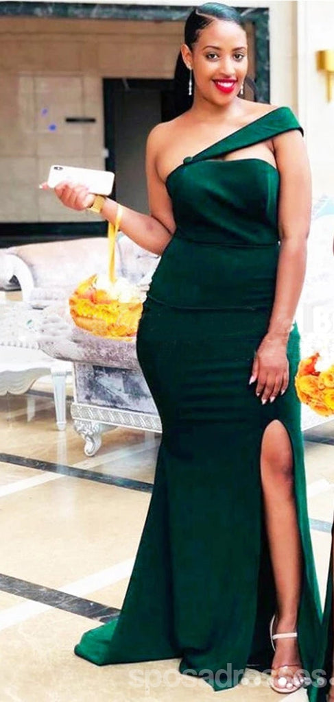 Green Mermaid One Shoulder Side Slit Cheap Long Bridesmaid Dresses Online,WG1208