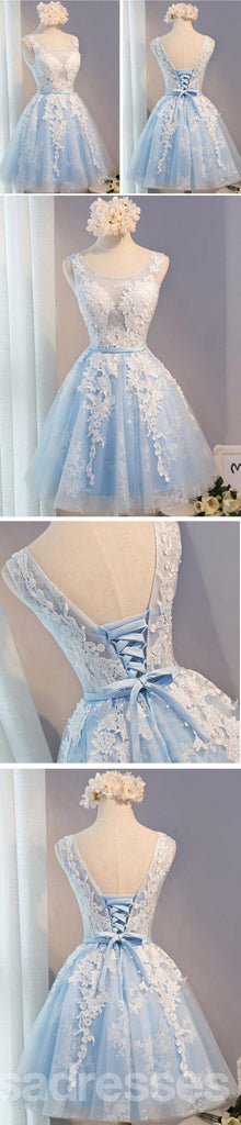 See Through Light Blue Skirt Ivory Lace Homecoming Prom Dresses, Cheap Homecoming Dresses, CM278