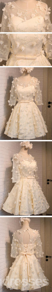 Lace Long Sleeve Open Back Homecoming Prom Dresses, Affordable Short Party Prom Dresses, Perfect Homecoming Dresses, CM282