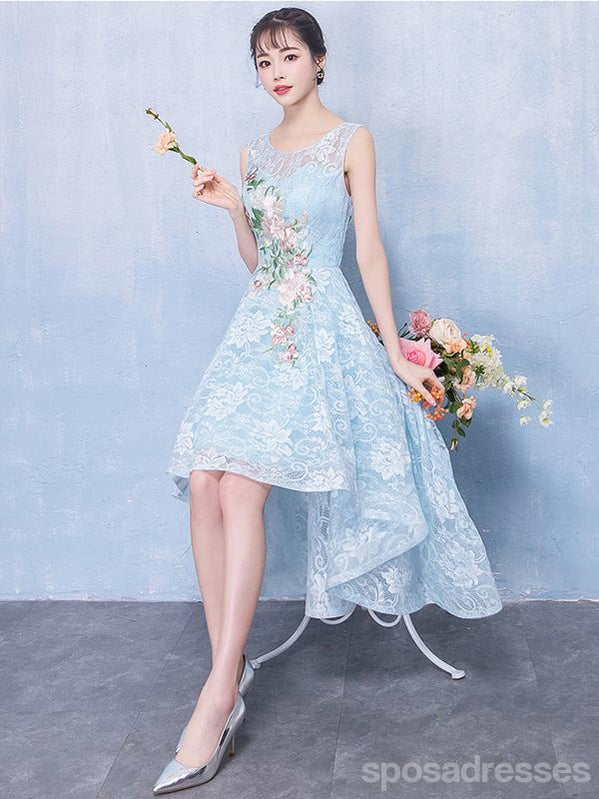 High Low Light Blue Lace Cheap Homecoming Dresses Online, CM697