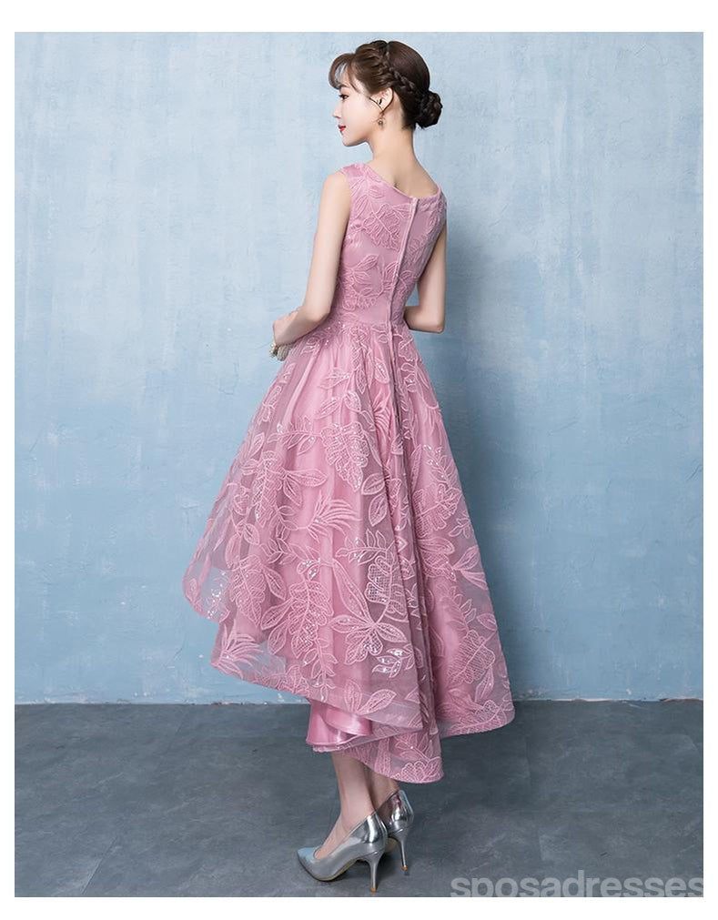 Pink Lace Scoop High Low Cheap Homecoming Dresses Online, CM694
