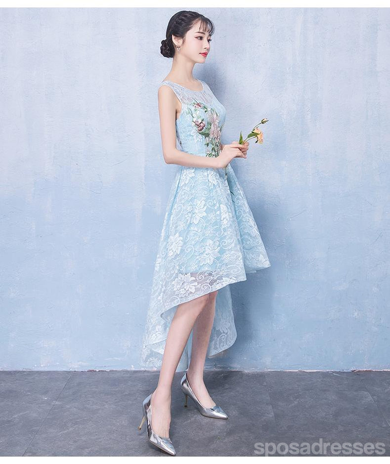 High Low Light Blue Lace Cheap Homecoming Dresses Online, CM697