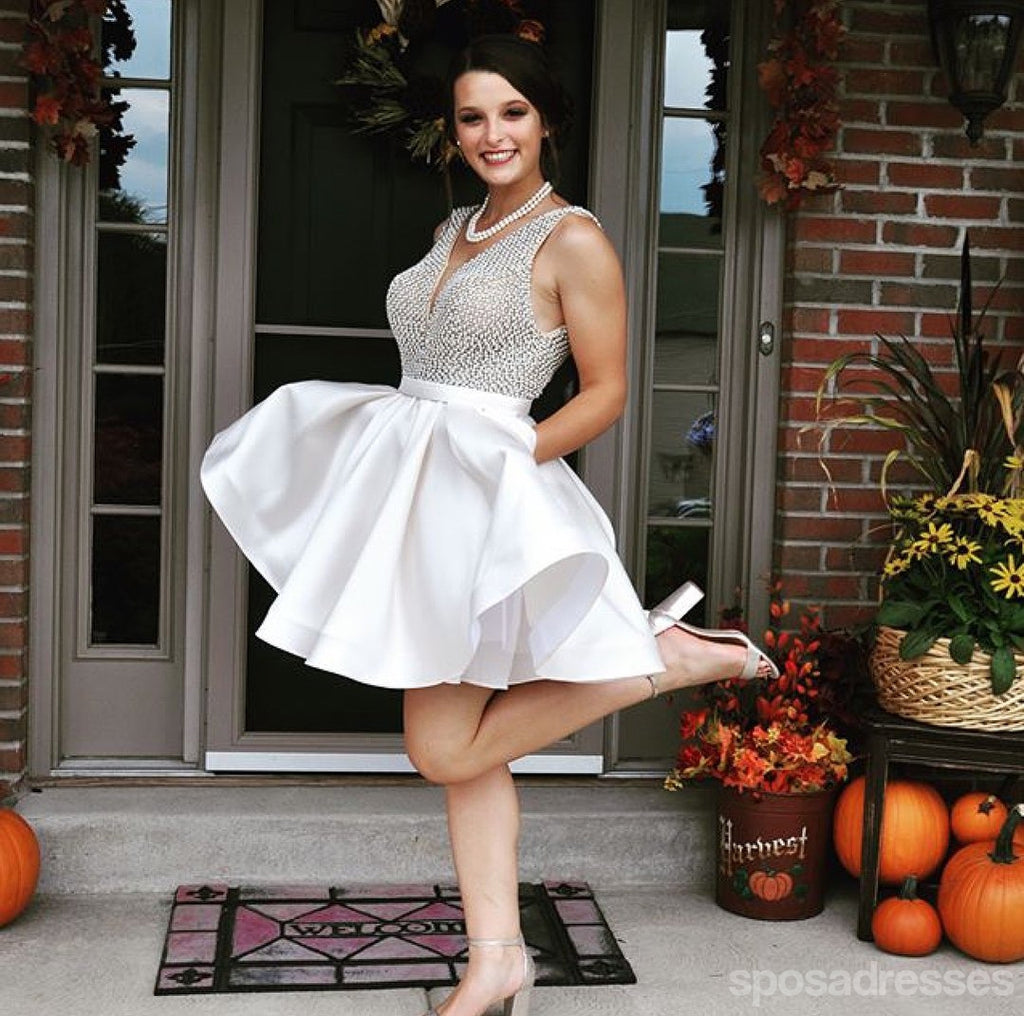 Sexy Backless Beaded V Neck Short Homecoming Dresses Online, CM677